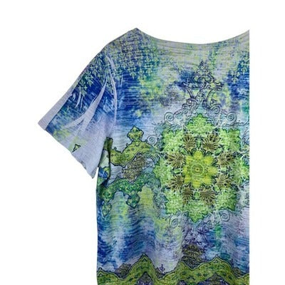 DressBarn Women’s Blue & Green Patterned T-Shirt Sz 1X – Casual Plus Sz Tee Top