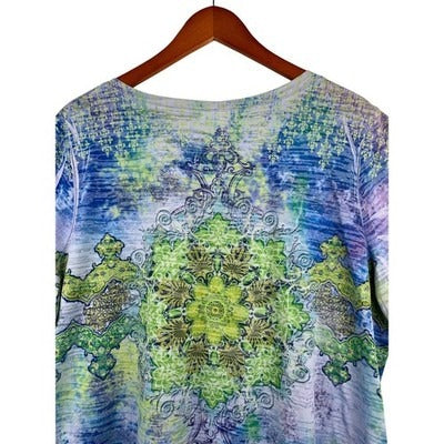 DressBarn Women’s Blue & Green Patterned T-Shirt Sz 1X – Casual Plus Sz Tee Top