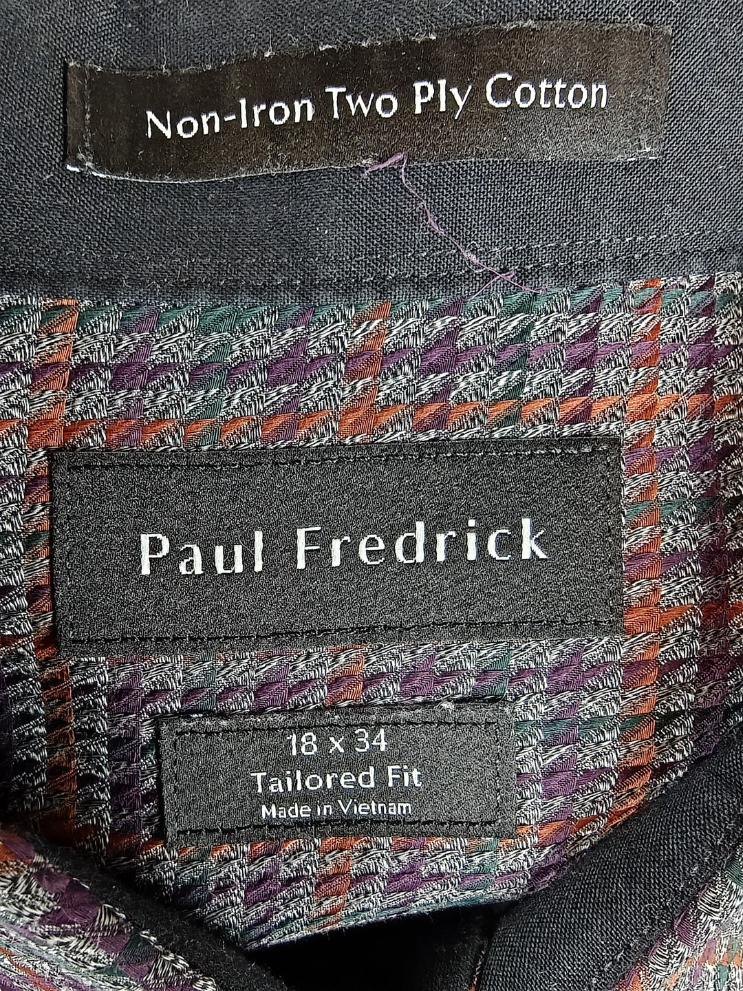 Paul Fredrick 16 34 Tailored Fit Non-Iron Dress Shirt Multicolor Check Two Ply Cotton