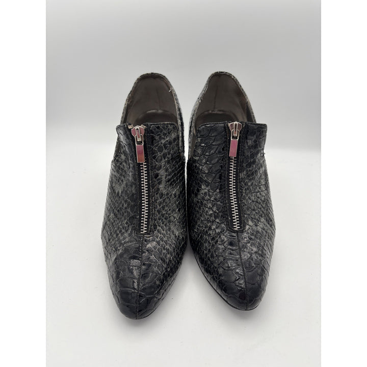 Bijou New York Womens Black Snakeskin Pattern Heeled Ankle Boots Size 7.5 With Front Zipper