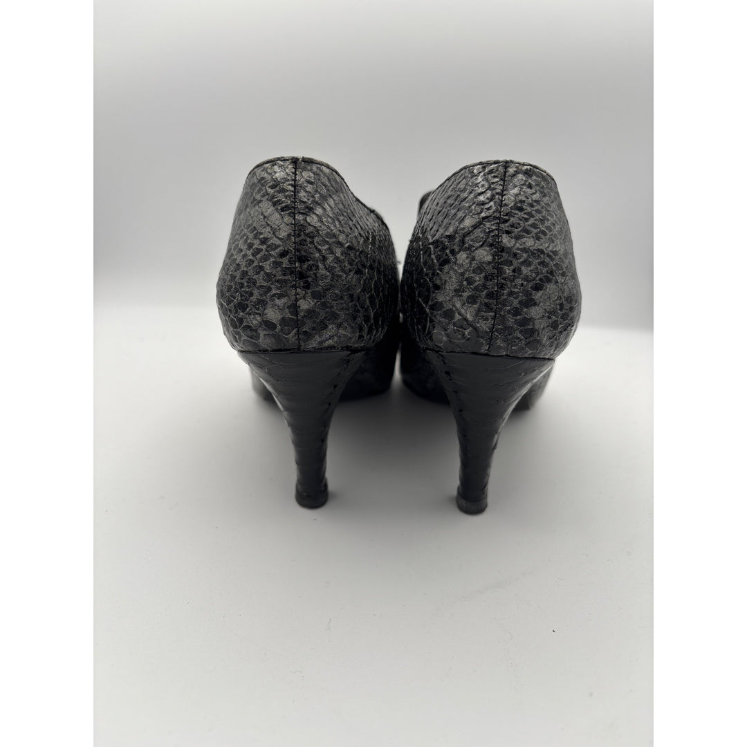 Bijou New York Womens Black Snakeskin Pattern Heeled Ankle Boots Size 7.5 With Front Zipper