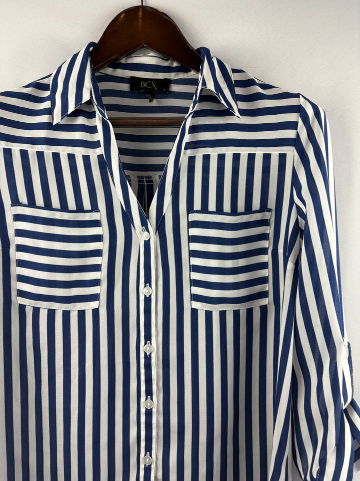 Women’s BCX Large Blue & White Striped Button Up