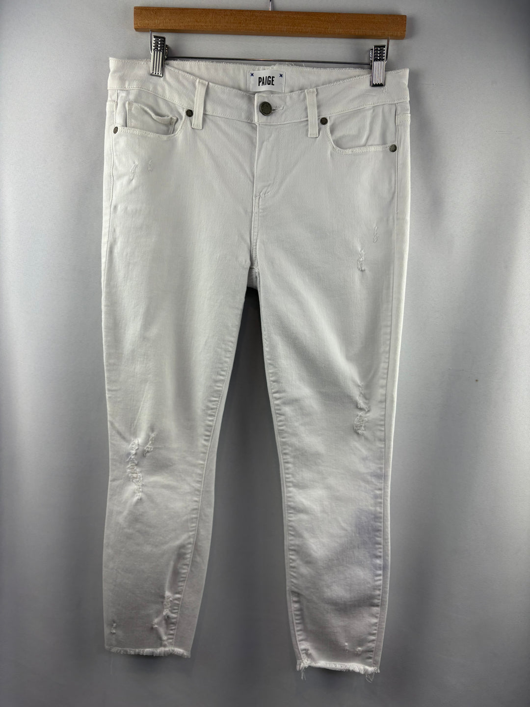 Women’s Paige Size 29 White Distressed Skinny Jeans