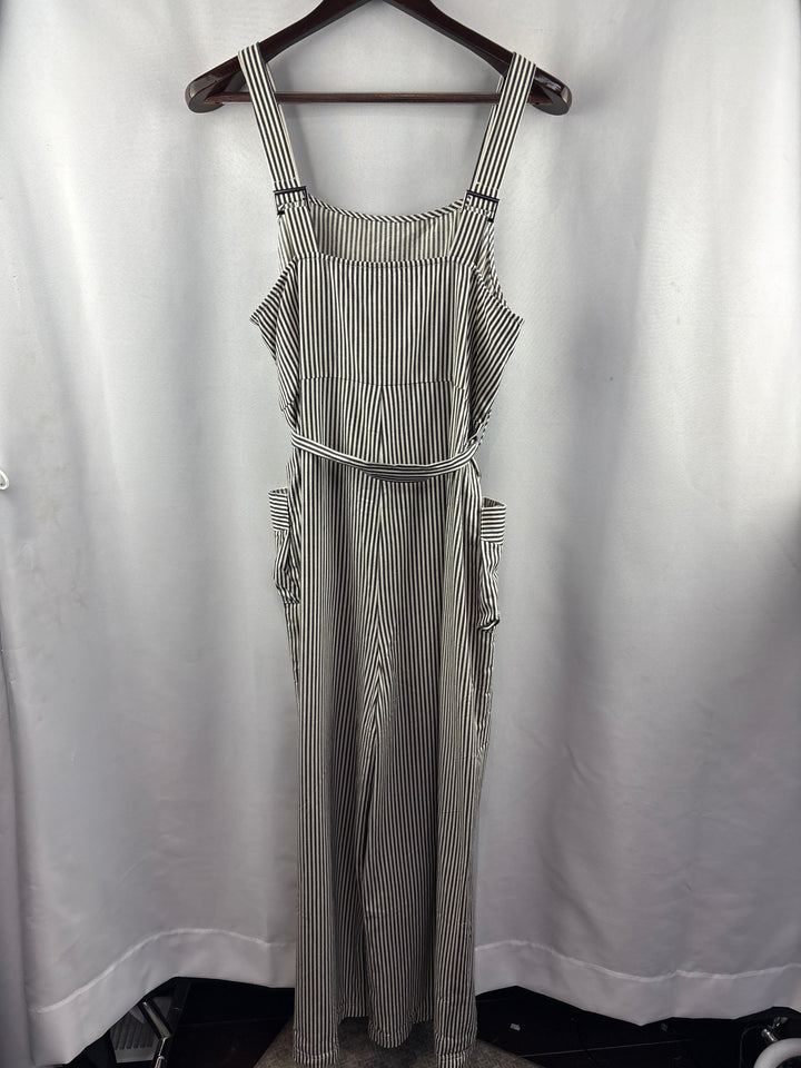 Women’s Hayden Large Black &amp; White Striped Sleeveless Jumpsuit