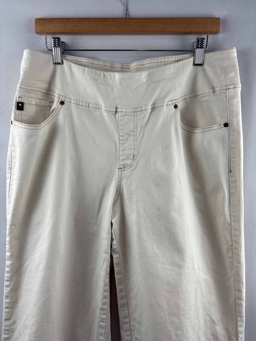 Women’s Belle Beach Kim Gravel Size 16 White Wide Leg Jeans