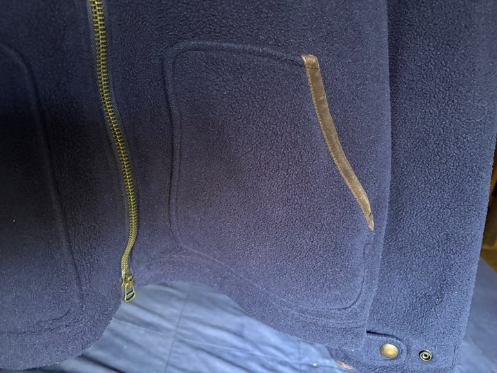Polo Ralph Lauren Mens Navy Leather Trim Fleece Jacket Heritage