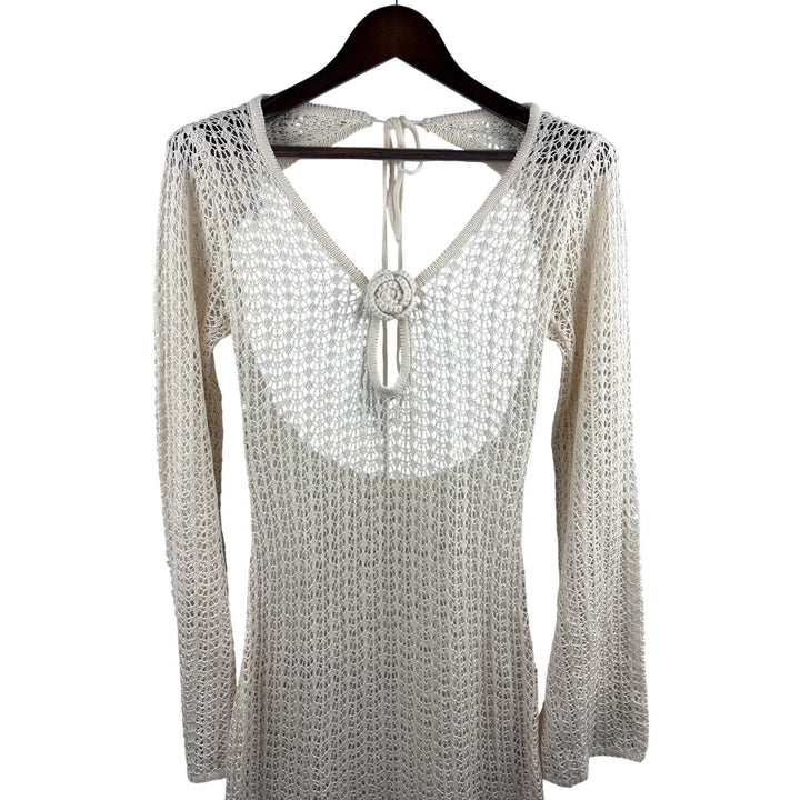 Women’s Commense Medium Knit Cream Long Sleeve Maxi Coverup Dress