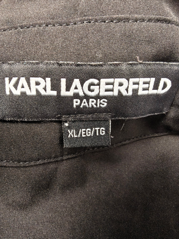 Karl Lagerfeld Paris Black Hooded Trench Coat Women Xl Belted