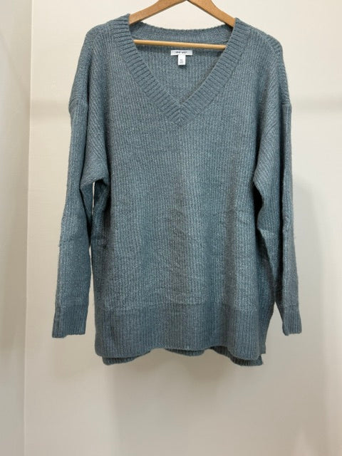Nine West Metallic Sage V Neck Sweater SzXL