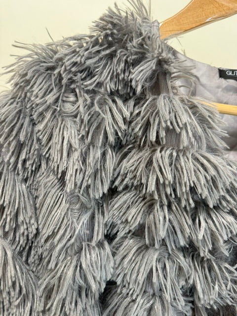 Glitzy Girlz Light Gray Statement Fuzzy Jacket Sz1X
