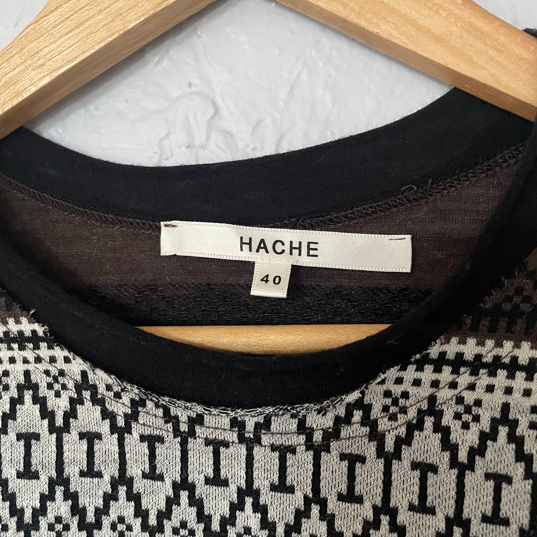 Hache Brown 100% Wool Cottage Lightweight Fair Isle Sweater size 40 EU M US