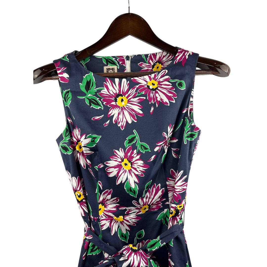 Women’s Anne Klein Size 2 Navy Blue Floral Business Dress w/ Detachable Belt