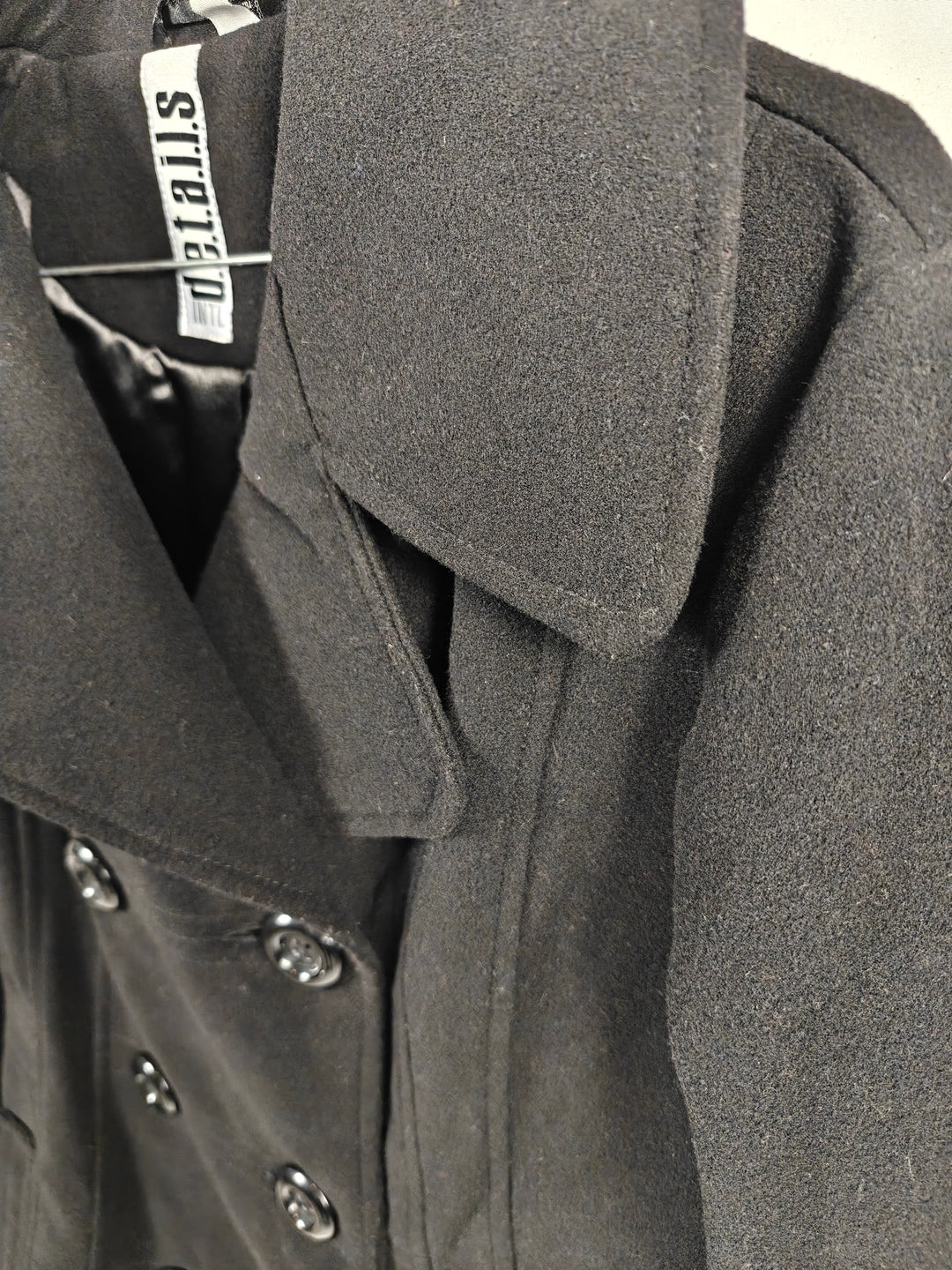 Parallel Womens Black Double Breasted Wool Blend Peacoat