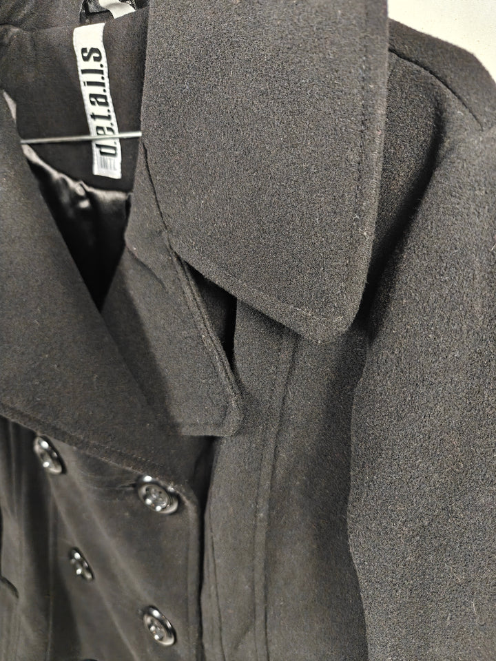 Parallel Womens Black Double Breasted Wool Blend Peacoat