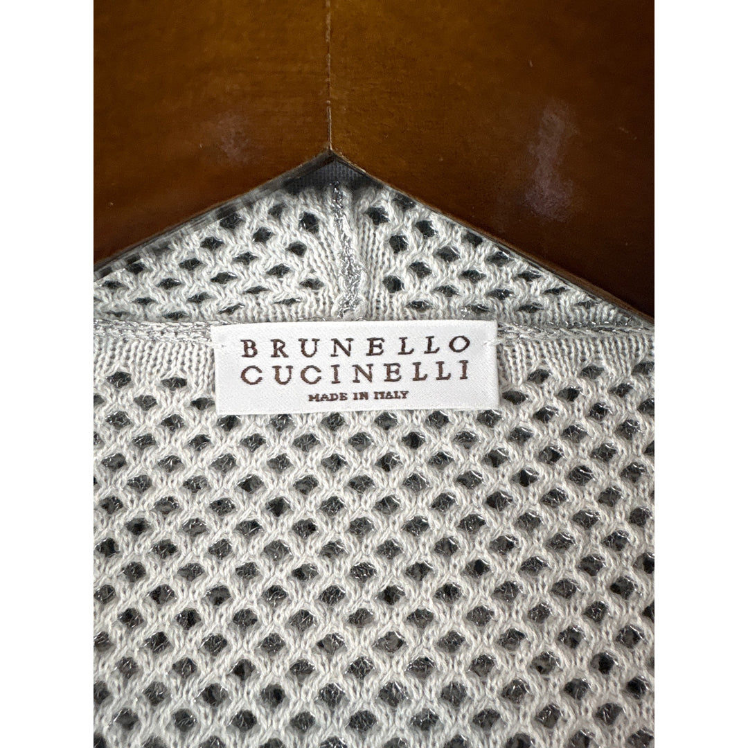 Women’s Brunello Cucinelli XS Silver Mesh Knit Zip-Up Hoodie