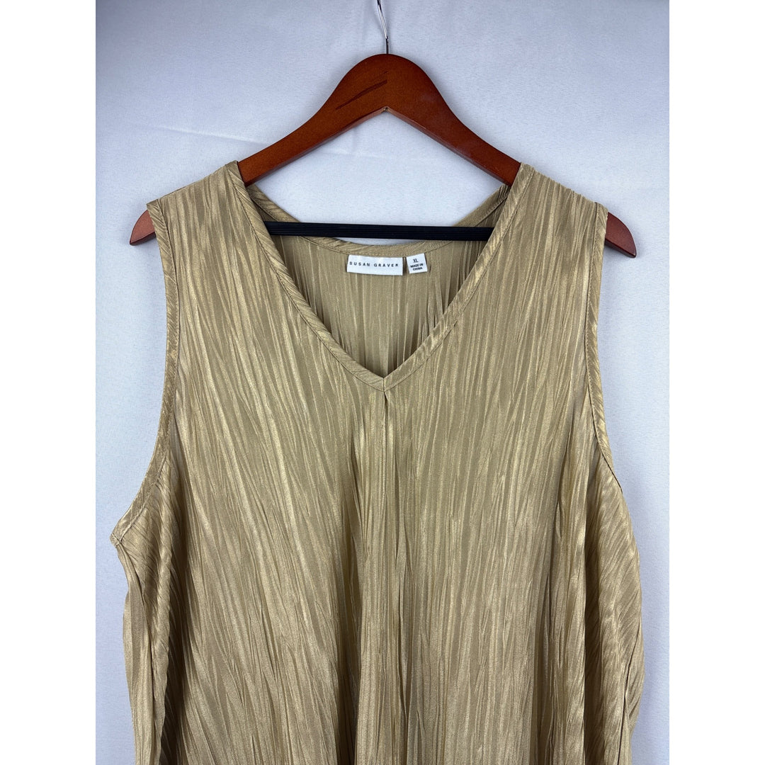 Susan Graver Womens XL Gold Textured Sleeveless Top