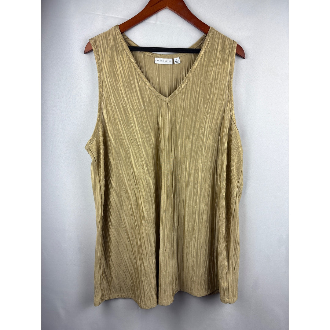 Susan Graver Womens XL Gold Textured Sleeveless Top