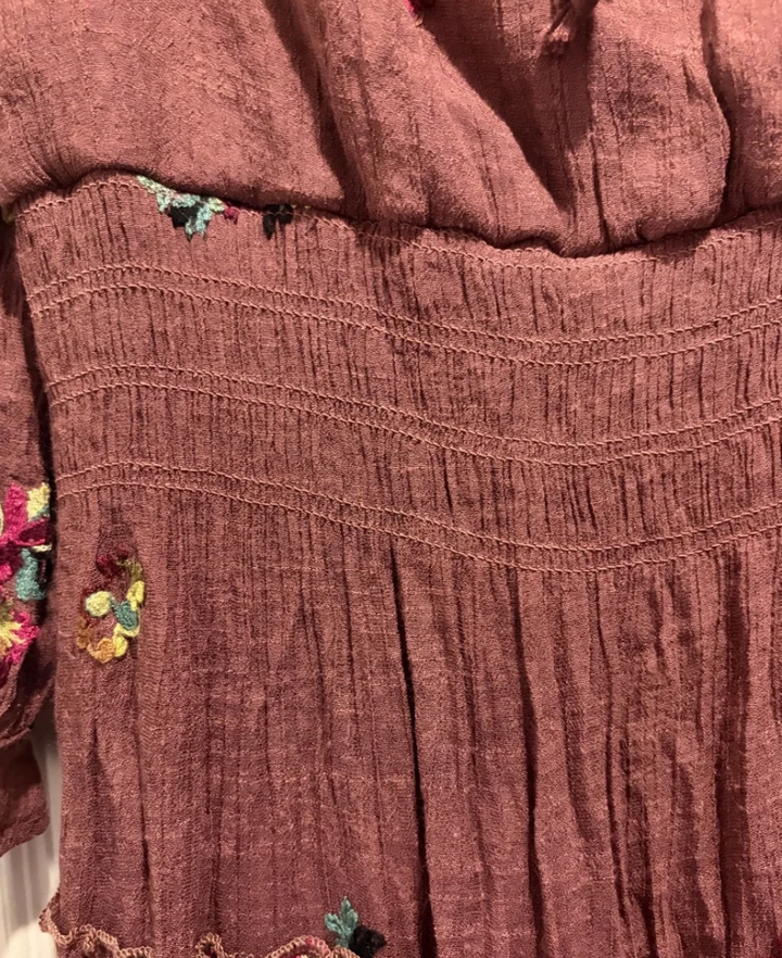 Fig and Flower Dusty Rose Embroidered Floral Boho Maxi Dress Small