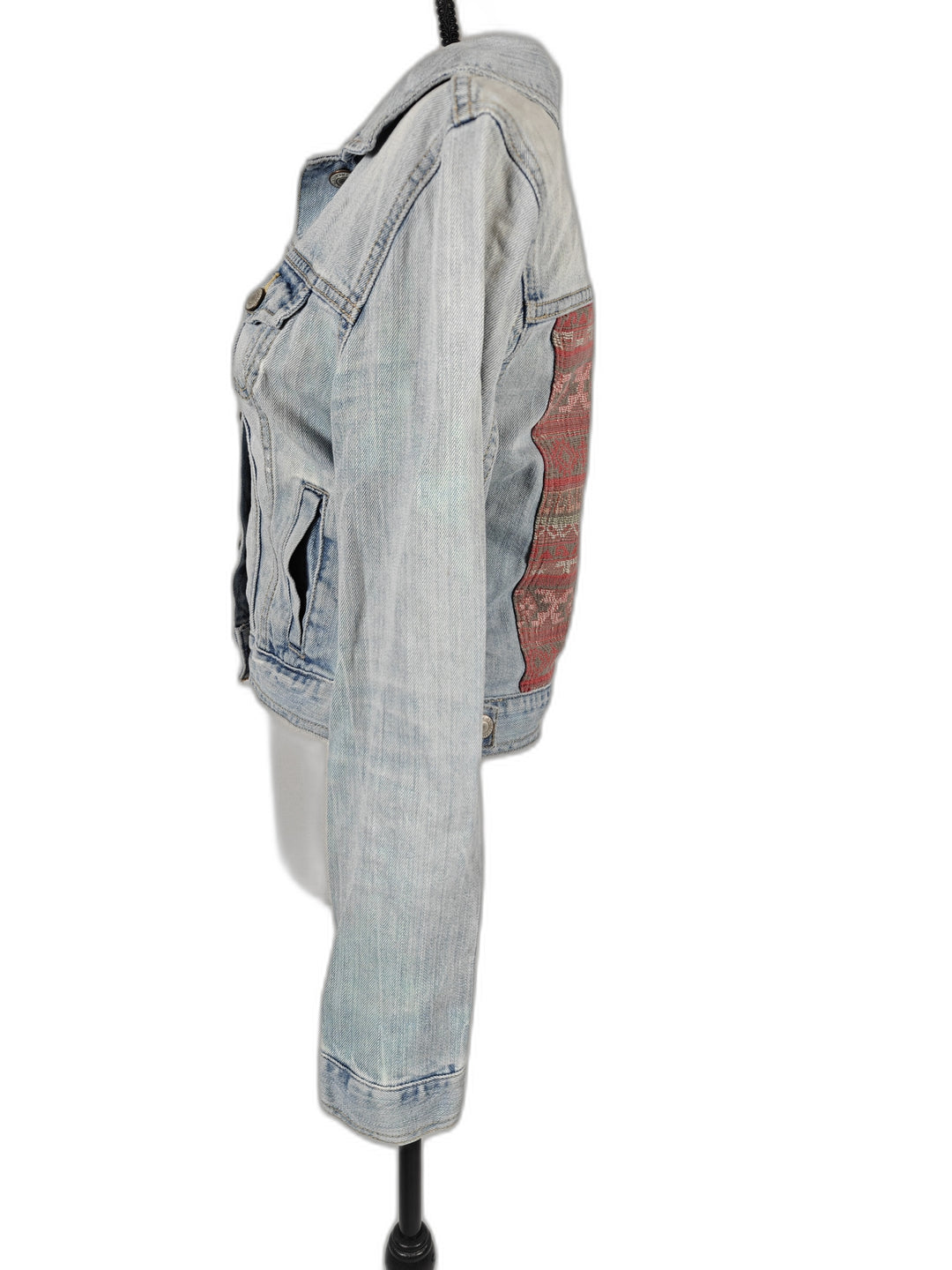 Womens American Eagle Denim Jacket Light Blue Medium Aztec Back Panel