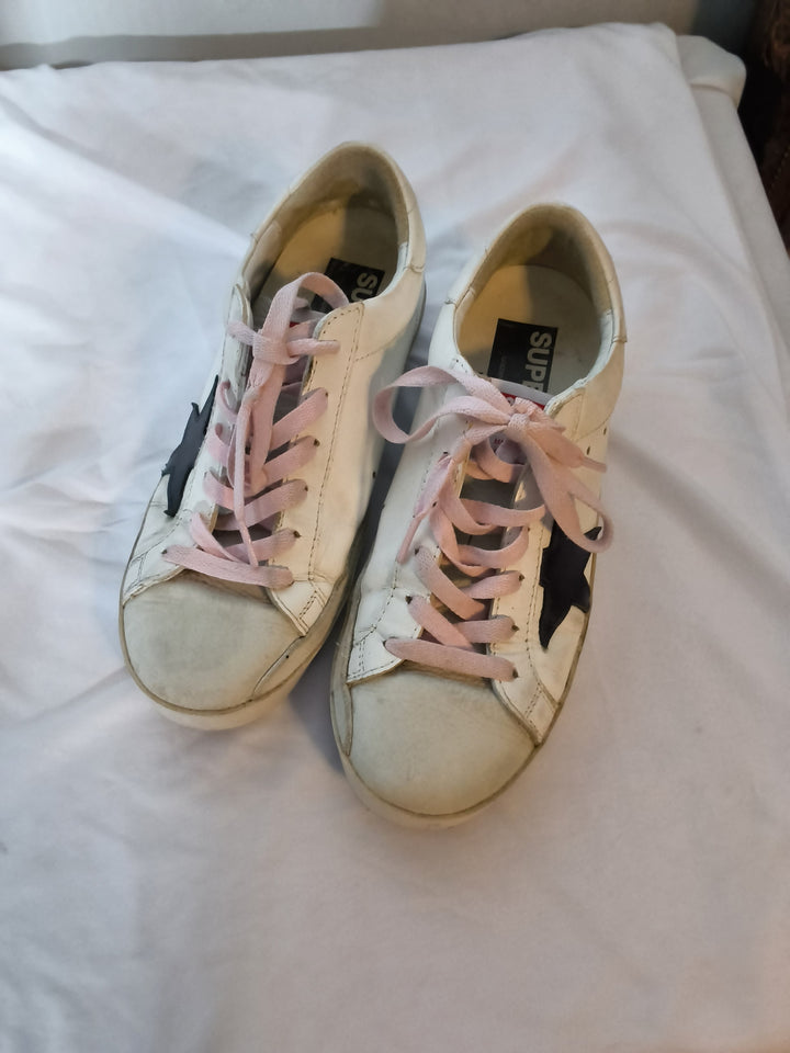 Golden Goose Super Star White Leather Sneakers Blush Pink Laces Size 37