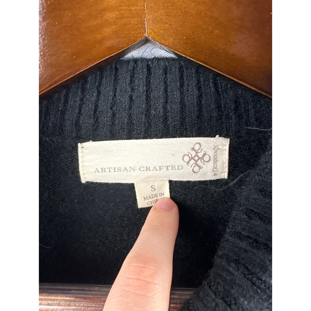 Women’s Artisan Crafted Small Black Sweater w/ Floral Embroidery