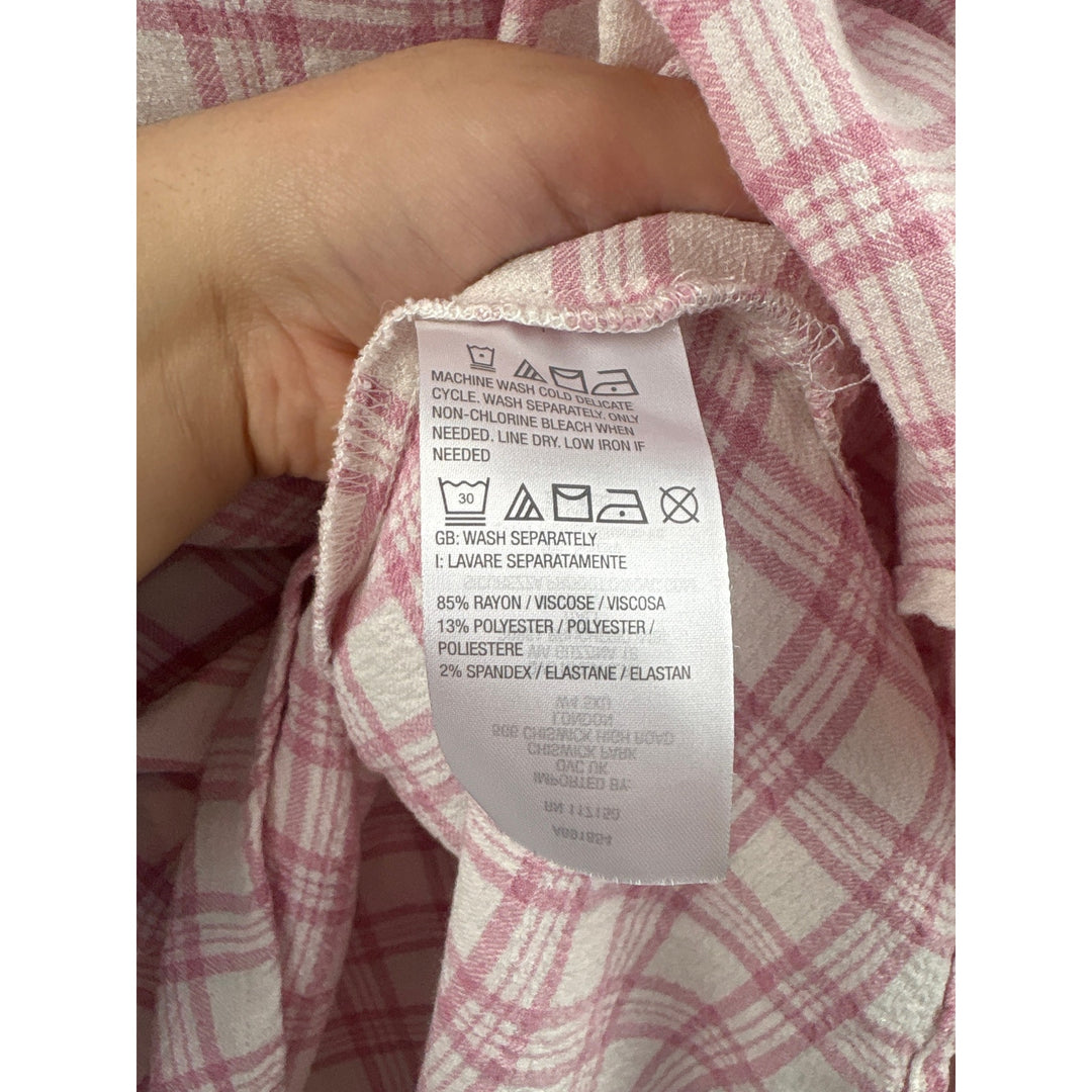 Women’s Belle by Kim Gravel Large White & Pink Plaid 3/4 Sleeve Blouse