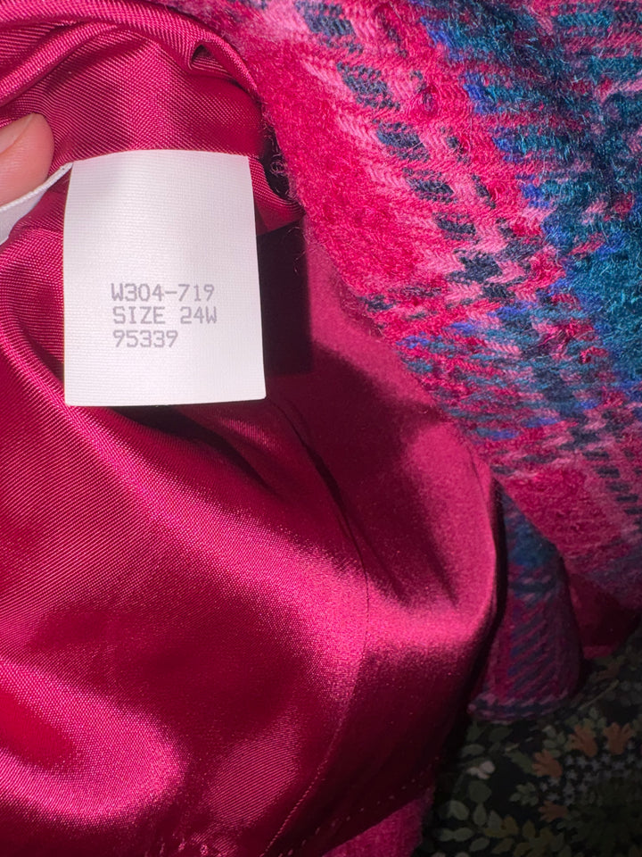 Vintage Pendleton Plus Size Plaid Wool Blazer Jacket Made in USA Pink Teal