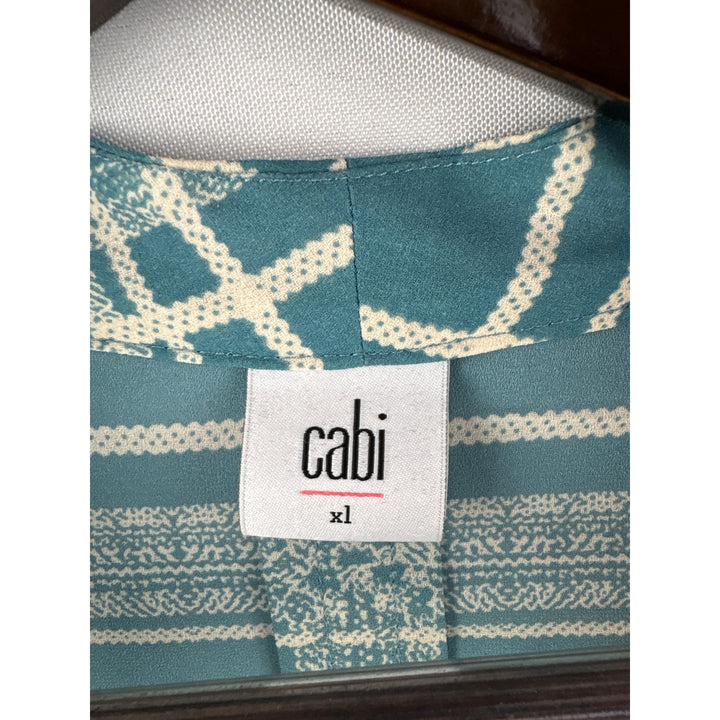 Women’s Cabi XL Muted Teal & White Plaid Faux Wrap Long Sleeve Blouse