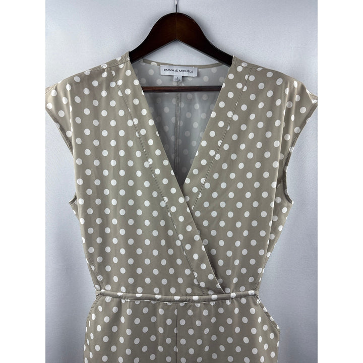 Women’s Emma & Michele Large Greige w/ White Polka Dots Romper