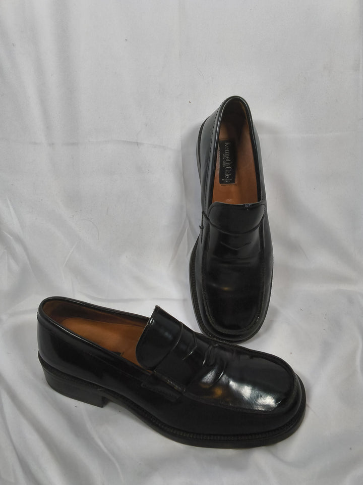 Vintage Kenneth Cole Black Leather Penny Loafers Italy Men&