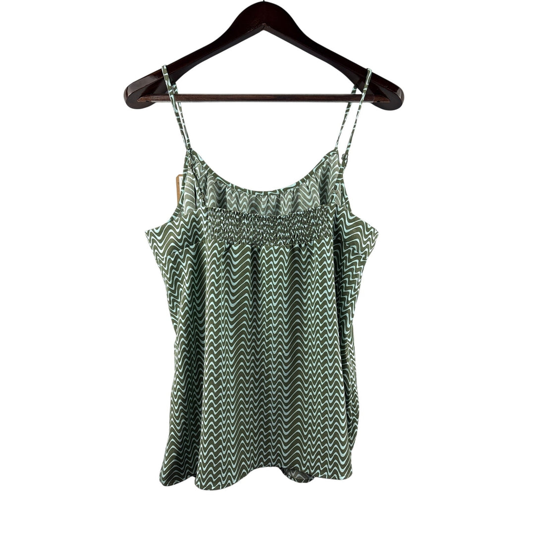 Women’s Far West XL Green & Blue Squiggle Patterned Sleeveless Blouse