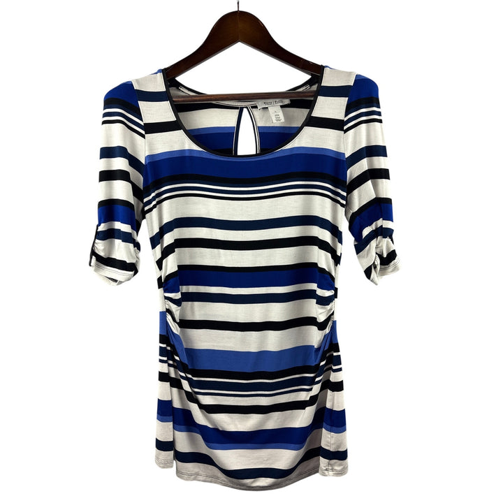 Women’s White House Black Market Large White, Blue & Black Striped Blouse