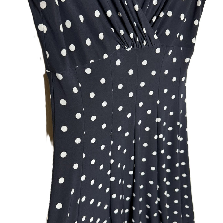 Lauren Ralph Lauren Black Polka Dot Swing Dress, Short Sleeve, Knee-Length, Size 6P