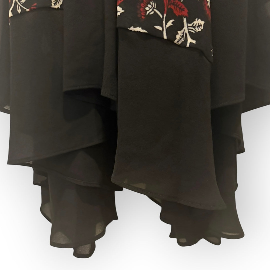 Michael Kors Black Burgundy Floral Maxi Dress S Fringe Tie Dark Academia