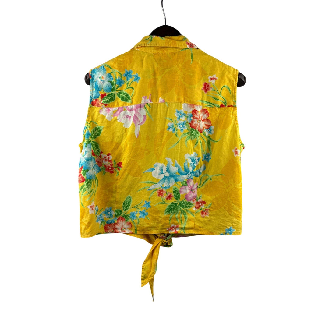 Women’s Green Label Ralph Lauren Size 2x Yellow Sleeveless Blouse w/ Multicolor Florals