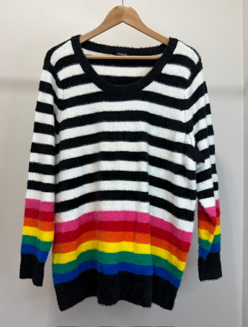 Torrid Striped Fuzzy Rainbow Sweater Sz1 (14–16)