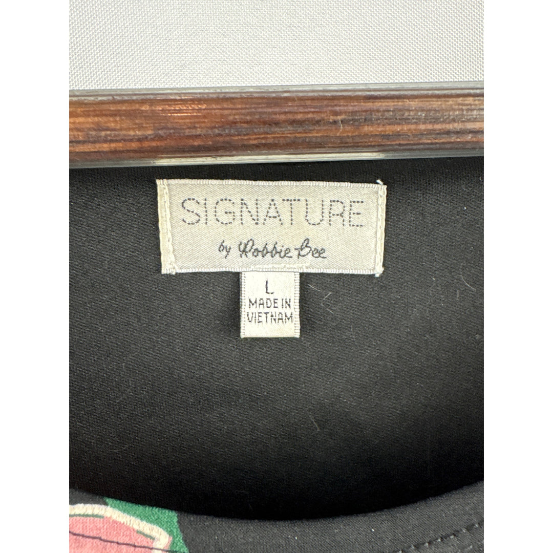 Women’s Signature by Robbie Bee Large Black Floral Midi Short Sleeve Dress