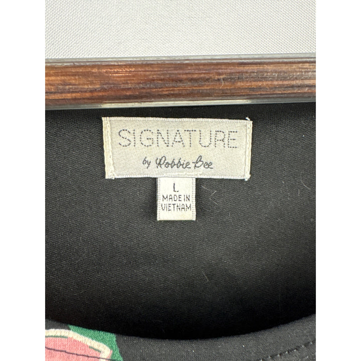 Women’s Signature by Robbie Bee Large Black Floral Midi Short Sleeve Dress