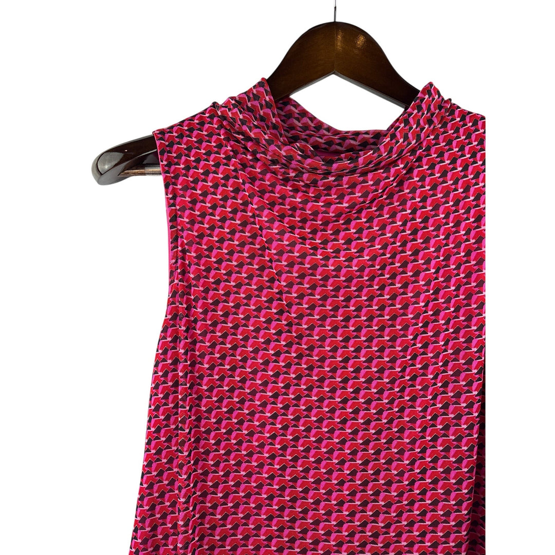 Women’s Halogen Size 1 Red, Pink, & Black Patterned Sleeveless Blouse