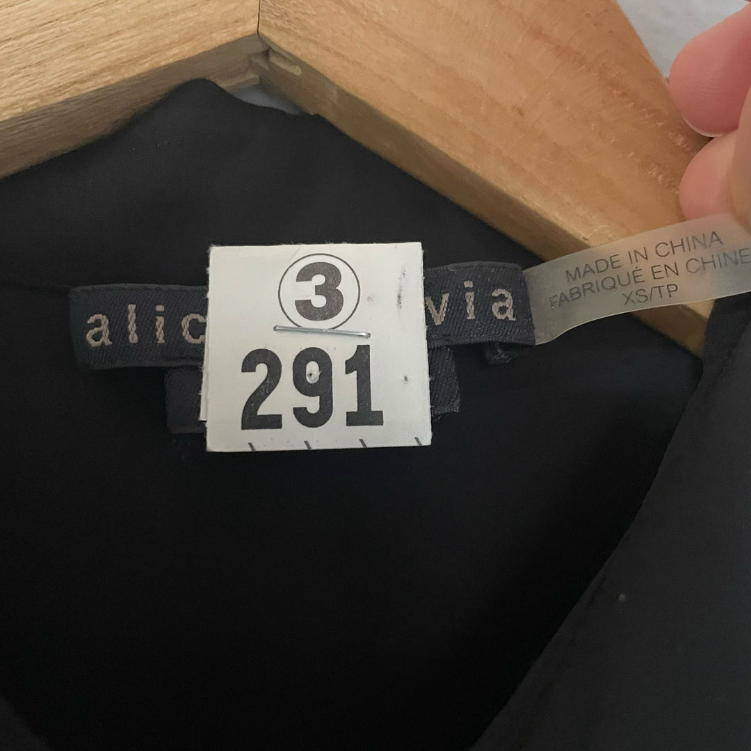 Alice + Olivia Black Button Down Shirt 100% Silk Minimalist Quiet Luxury Preppy XS