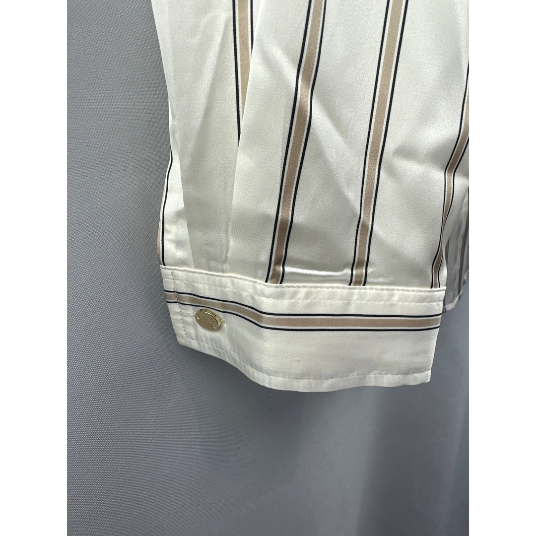 Women’s Anne Klein Cream and Tan Striped Satin Blouse Size L