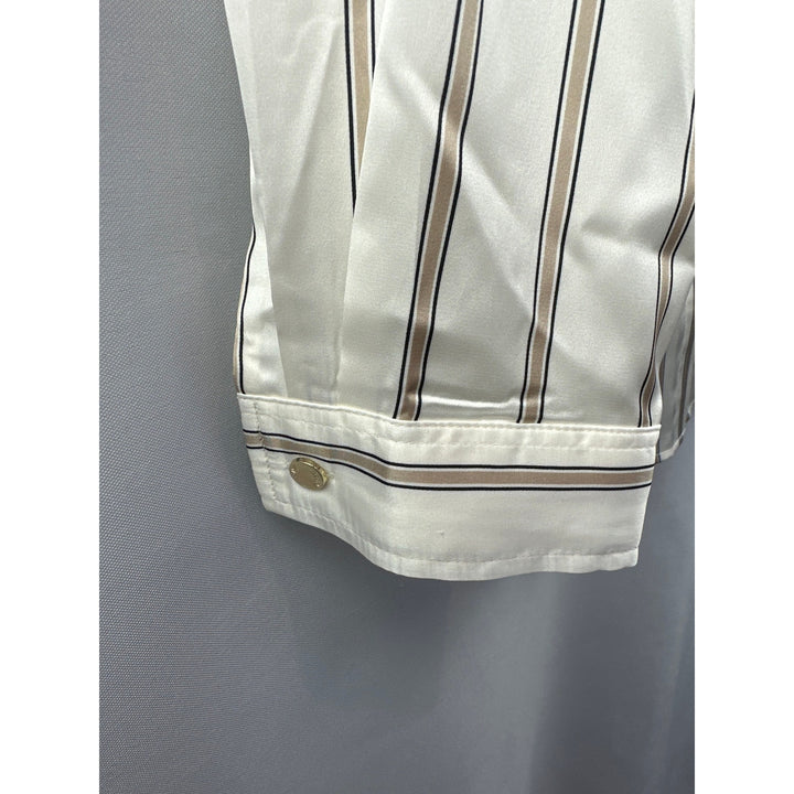 Women’s Anne Klein Cream and Tan Striped Satin Blouse Size L
