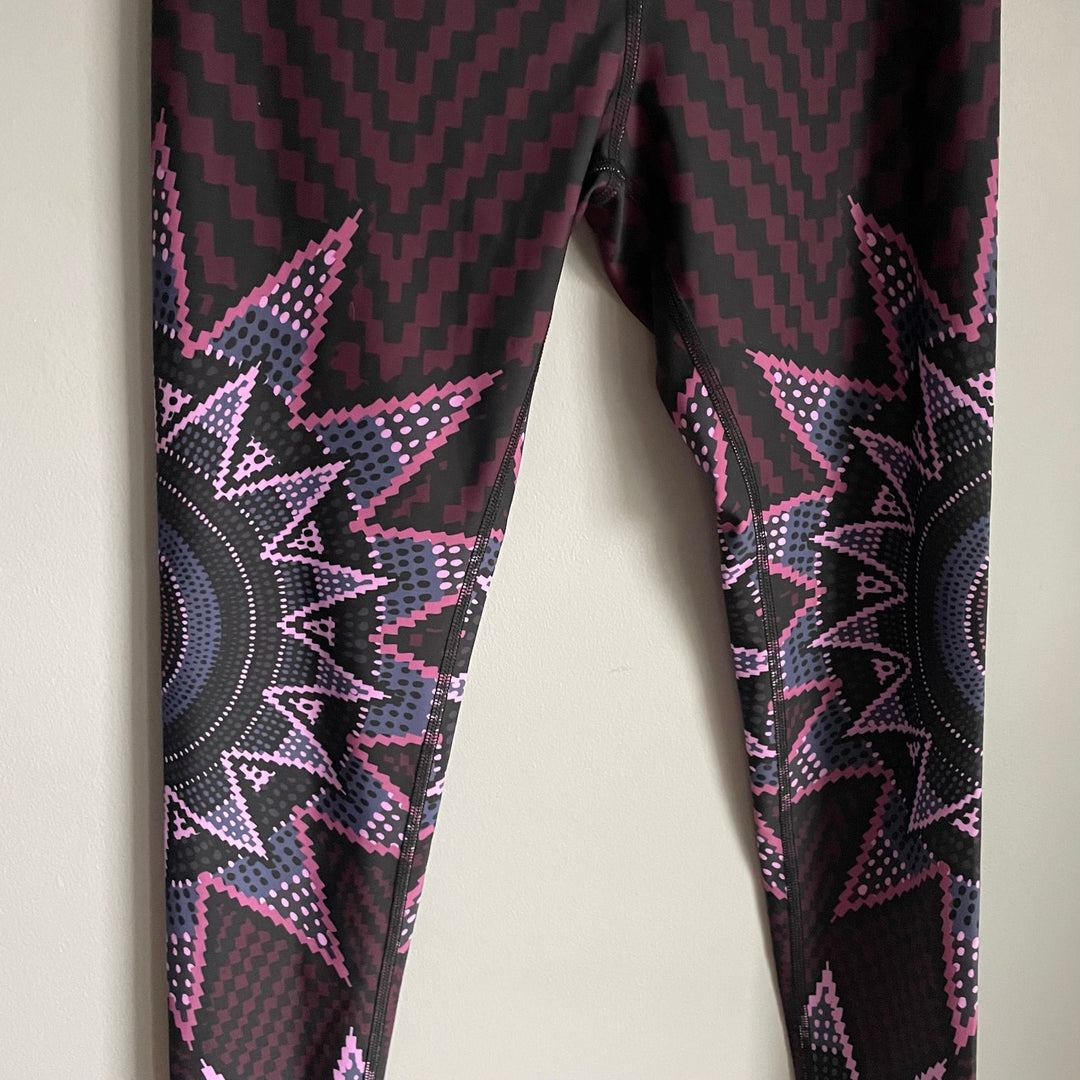 Mara Hoffman Athletic Workout Leggings 7/8" Boho Aztec Starbasket Purple sz M