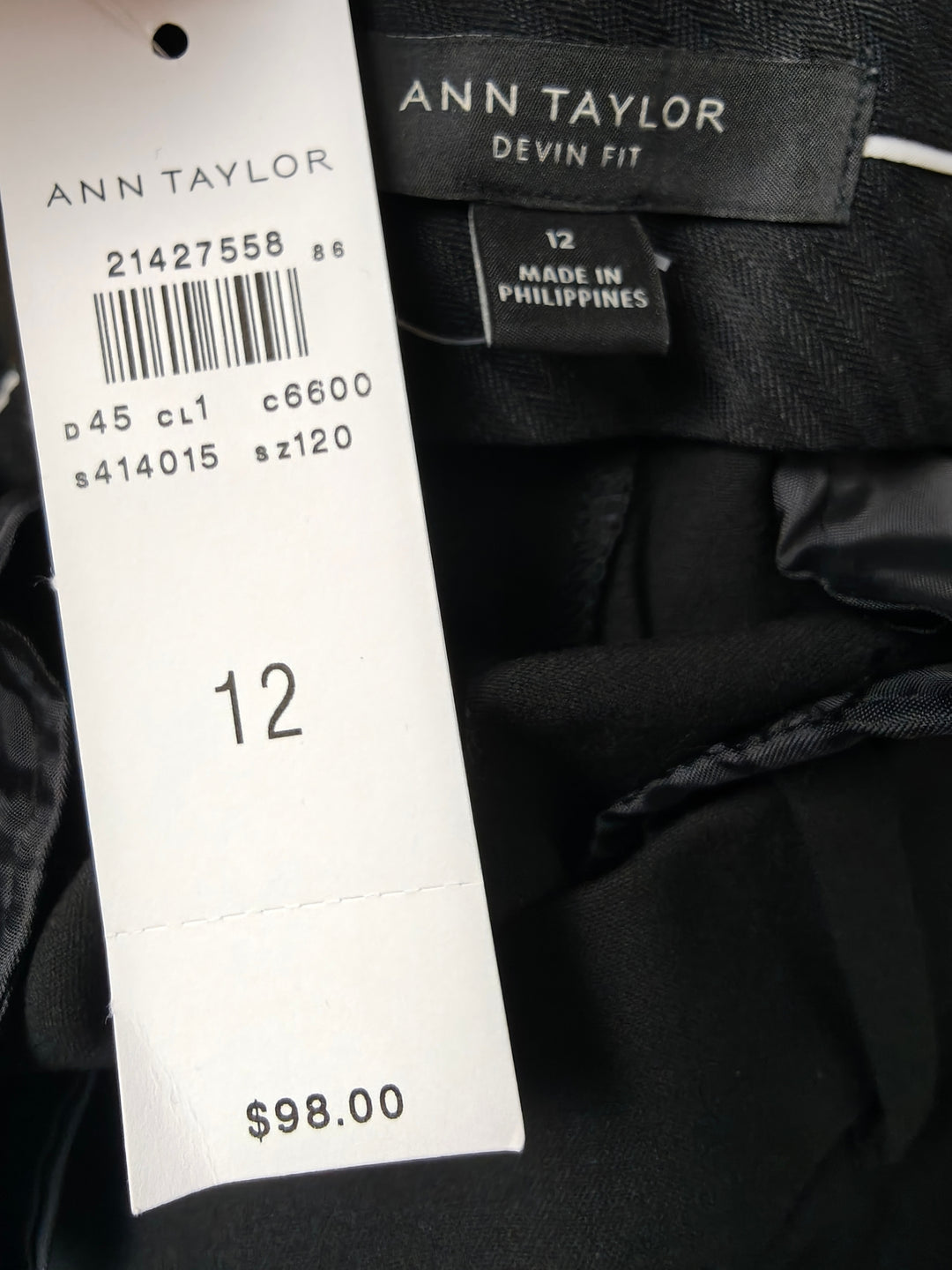 Ann Taylor Devin Fit Black Straight Leg Dress Pants Size 12