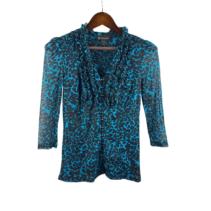 Women’s I.n.c International Concepts Medium Teal & Black Leopard Print Blouse