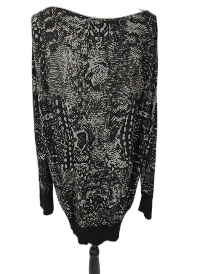 Women DKNYC Sweater Tunic Black Gray Snakeskin Print Size XL