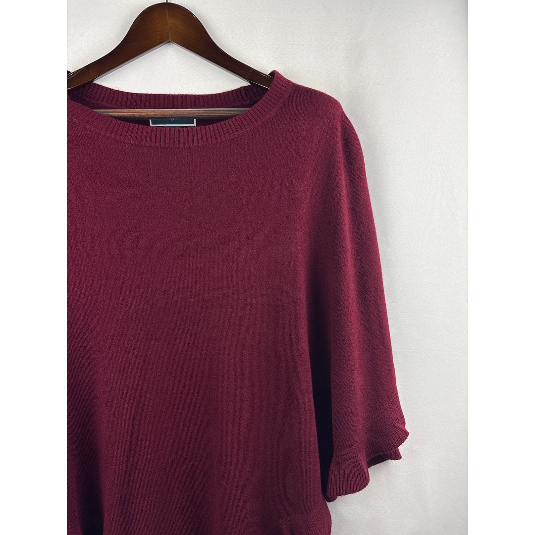 Women’s Karen Scott S/M Burgundy Ruffled Poncho