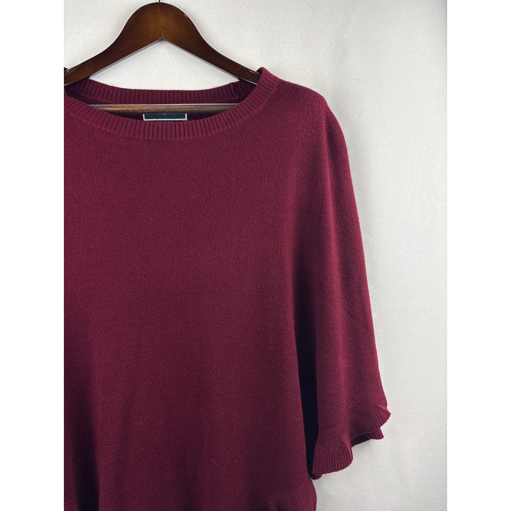 Women’s Karen Scott S/M Burgundy Ruffled Poncho