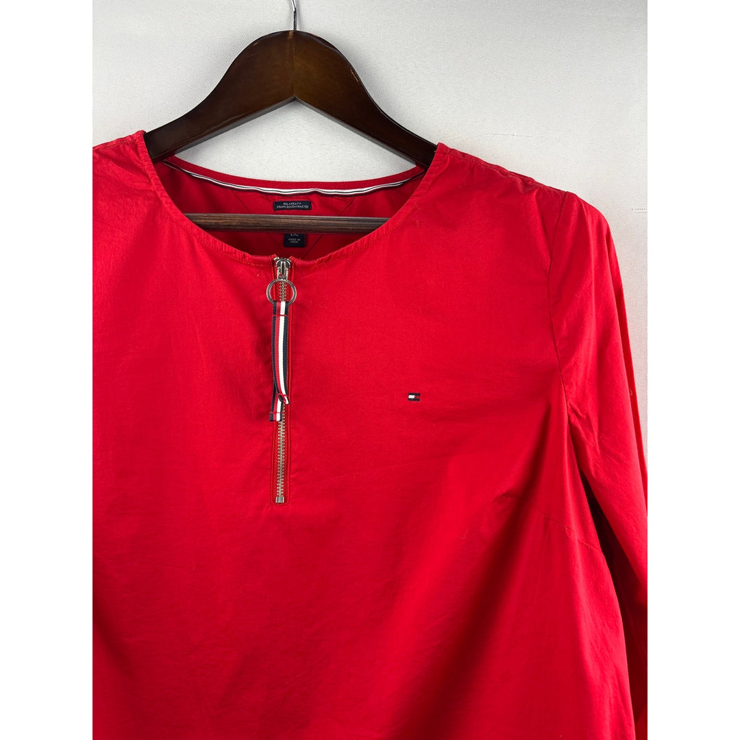 Women’s Tommy Hilfiger Large Bright Red Long Sleeve Half Zip Blouse