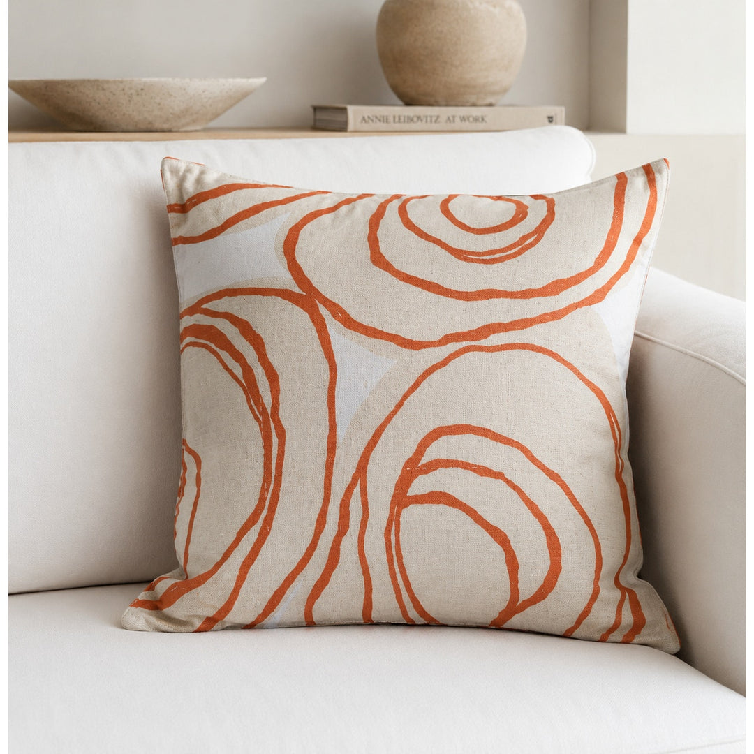 Hable Construction Orange Cream Beige Euro Sham Abstract Swirls Illustrated Zip